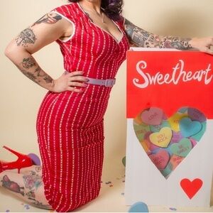 PUG Pinup Girl Clothing Pinstripe Hearts Natasha Dress Size Extra Small